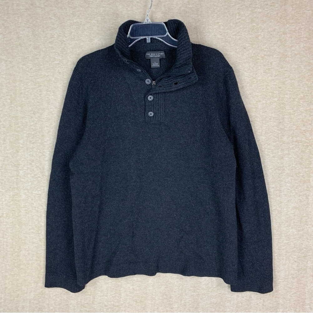 Bloomingdale's 100% Cashmere Sweater Charcoal Gray L Knit Pullover 1/4 Zip Mock